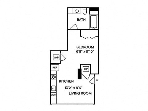 Floor plan for studio, 1 bath, 486 sqft